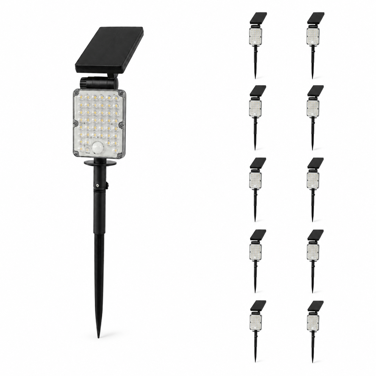 Pack de 10 - Spot LED Extérieur 3-CCT à Piquer IP65 Solaire 8W 1150lm 144lm/W avec Détecteur