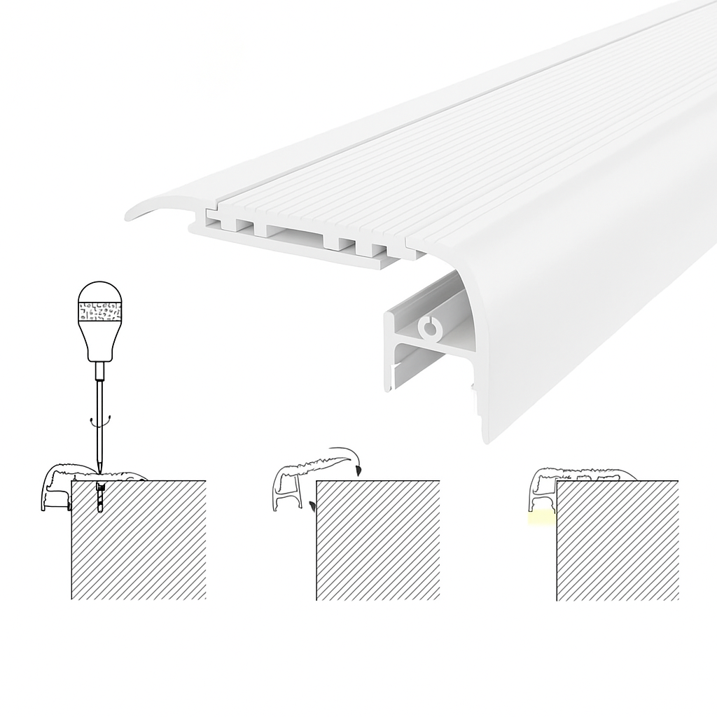 Nez de Marche Alu 2M Blanc pour Ruban LED 10mm