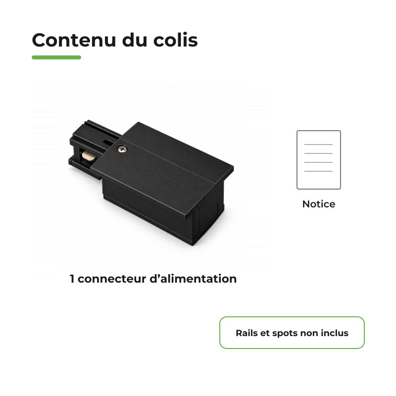 Connecteur d'Alimentation pour Rail Encastrable Monophasé Noir