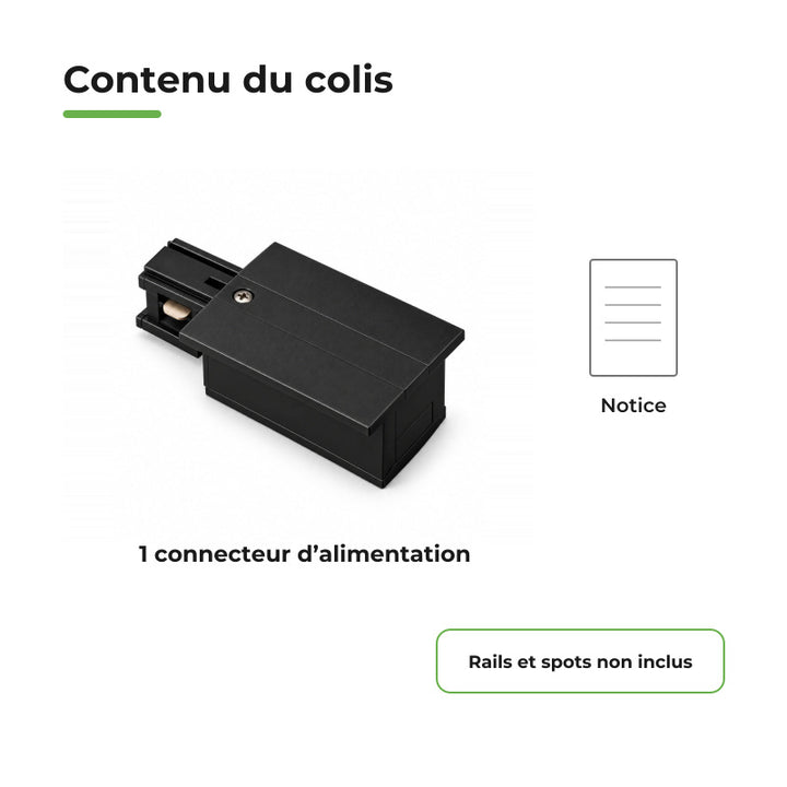 Connecteur d'Alimentation pour Rail Encastrable Monophasé Noir