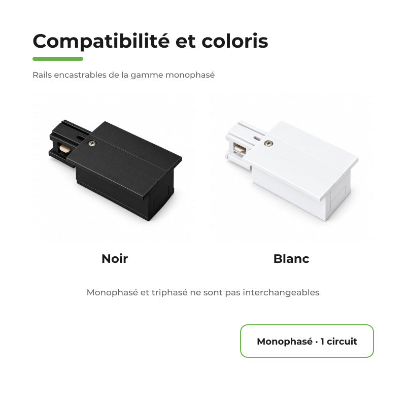 Connecteur d'Alimentation pour Rail Encastrable Monophasé Blanc