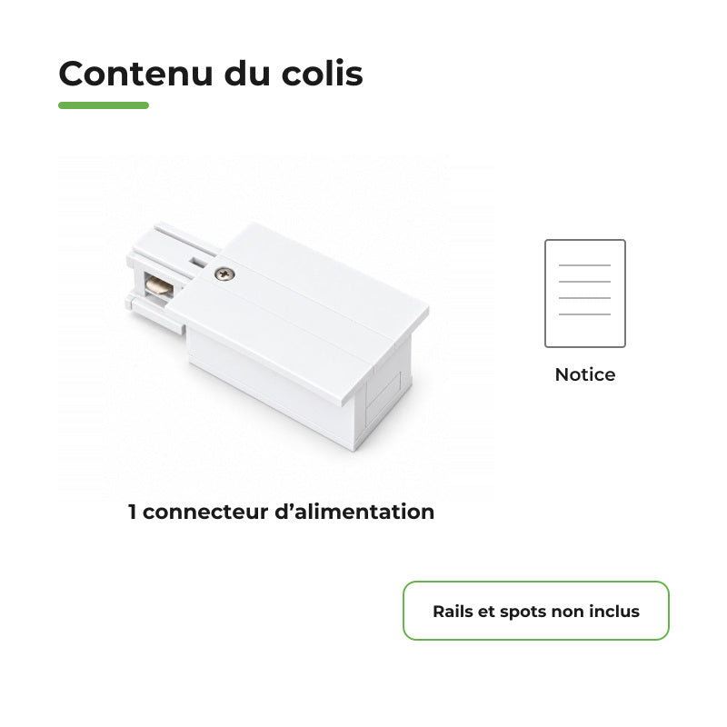 Connecteur d'Alimentation pour Rail Encastrable Monophasé Blanc
