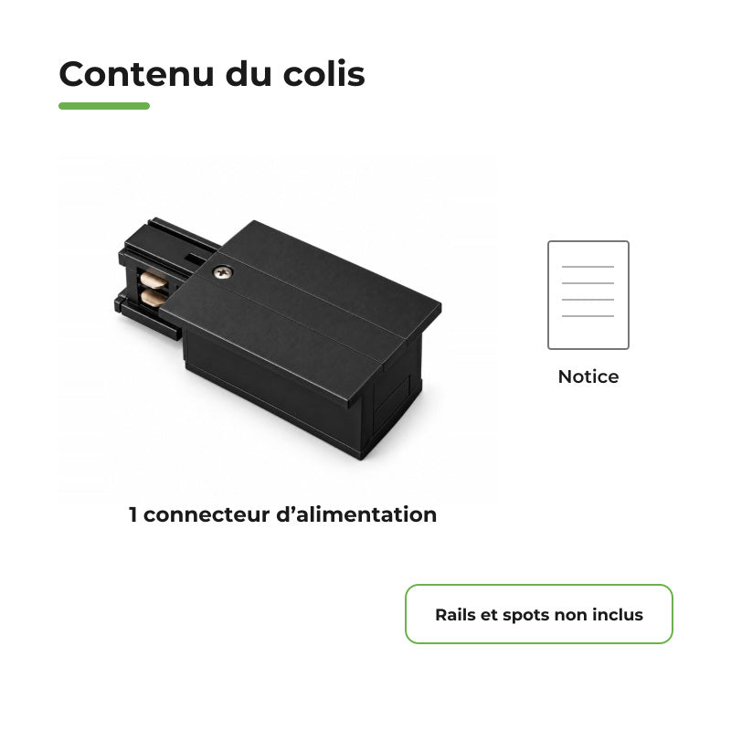 Connecteur d'Alimentation pour Rail Encastrable Triphasé Noir