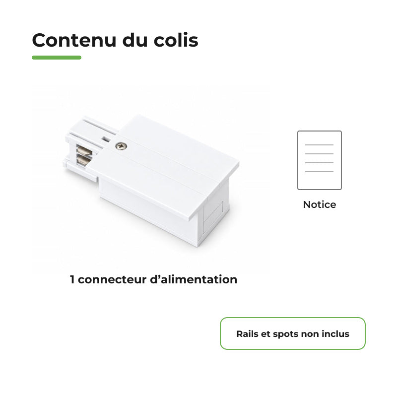 Connecteur d'Alimentation pour Rail Encastrable Triphasé Blanc