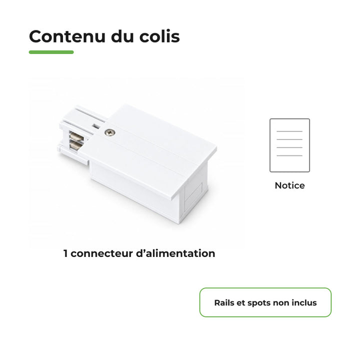 Connecteur d'Alimentation pour Rail Encastrable Triphasé Blanc