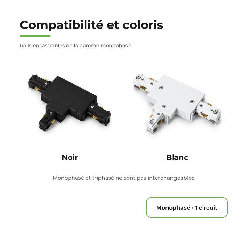 Connecteur T Rail Encastrable Monophasé Noir