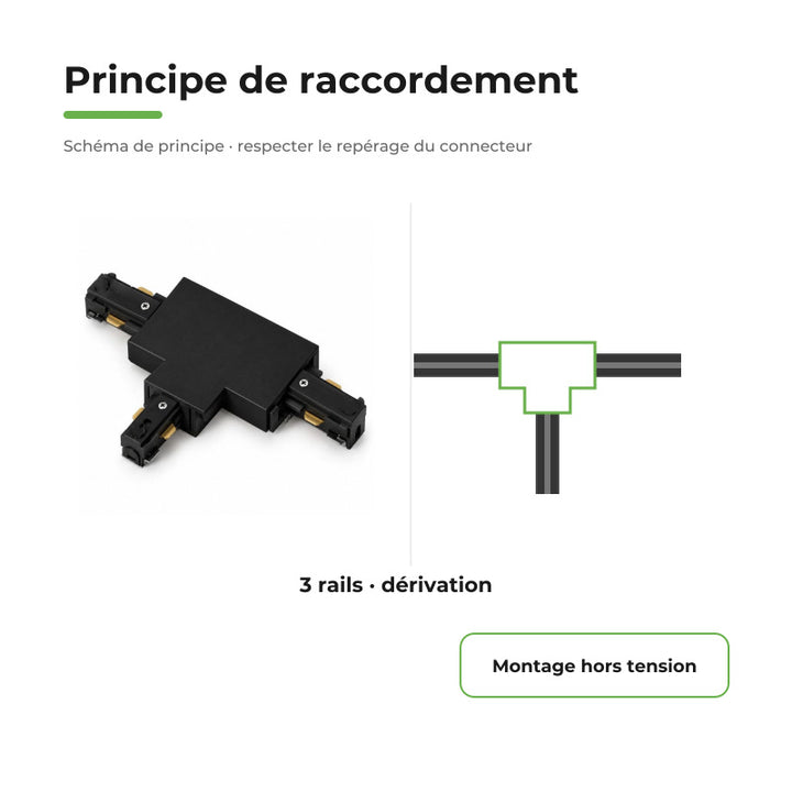 Connecteur T Rail Encastrable Monophasé Noir