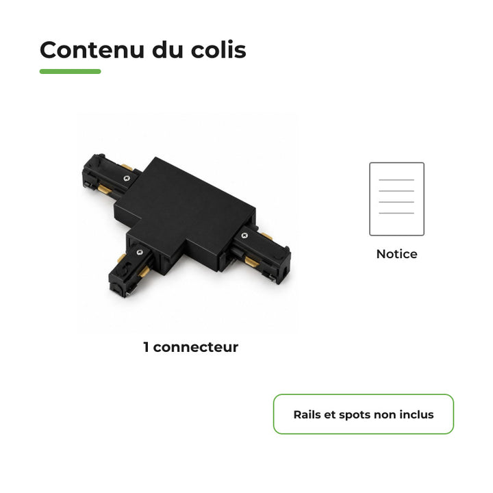 Connecteur T Rail Encastrable Monophasé Noir