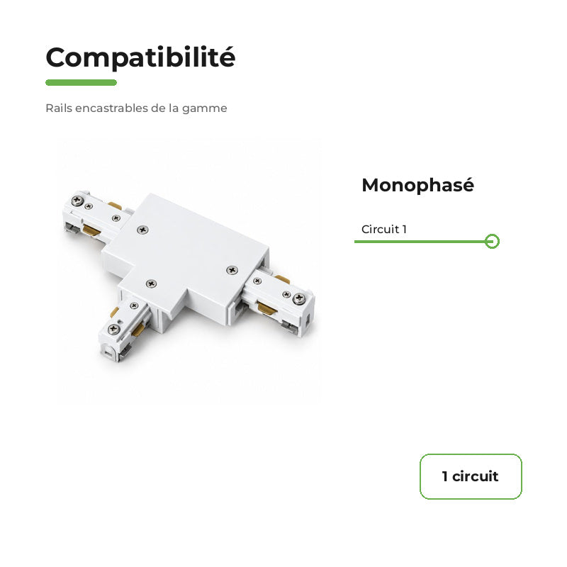 Connecteur T Rail Encastrable Monophasé Blanc