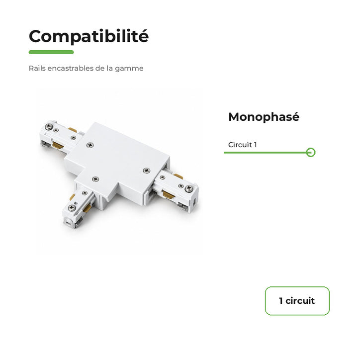 Connecteur T Rail Encastrable Monophasé Blanc