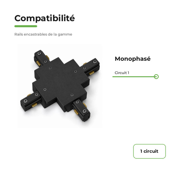 Connecteur X Rail Encastrable Monophasé Noir
