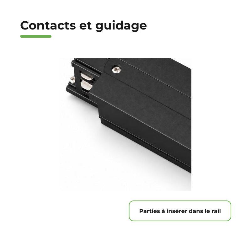 Connecteur Droit Rail Encastrable Triphasé Noir