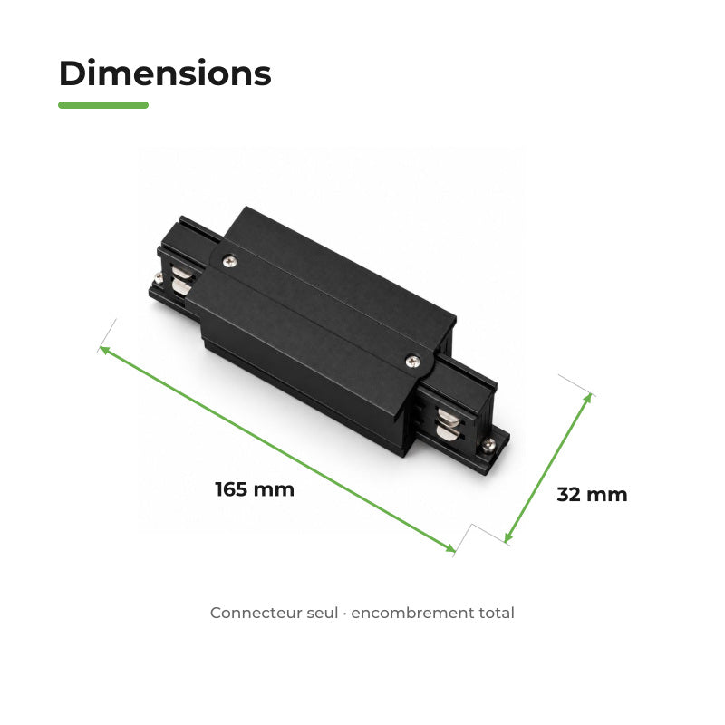 Connecteur Droit Rail Encastrable Triphasé Noir