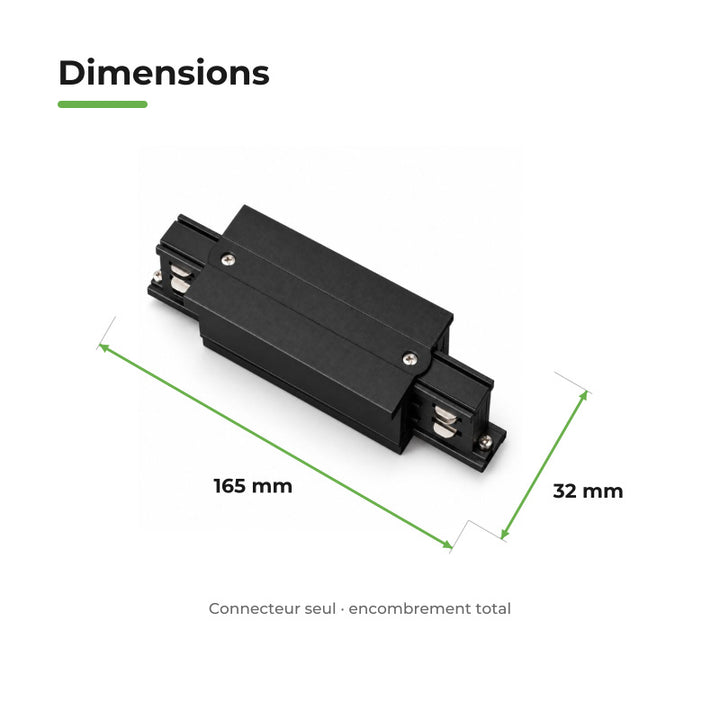Connecteur Droit Rail Encastrable Triphasé Noir