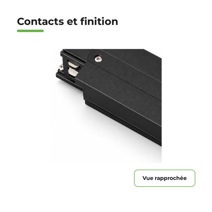 Connecteur Droit Rail Encastrable Triphasé Noir