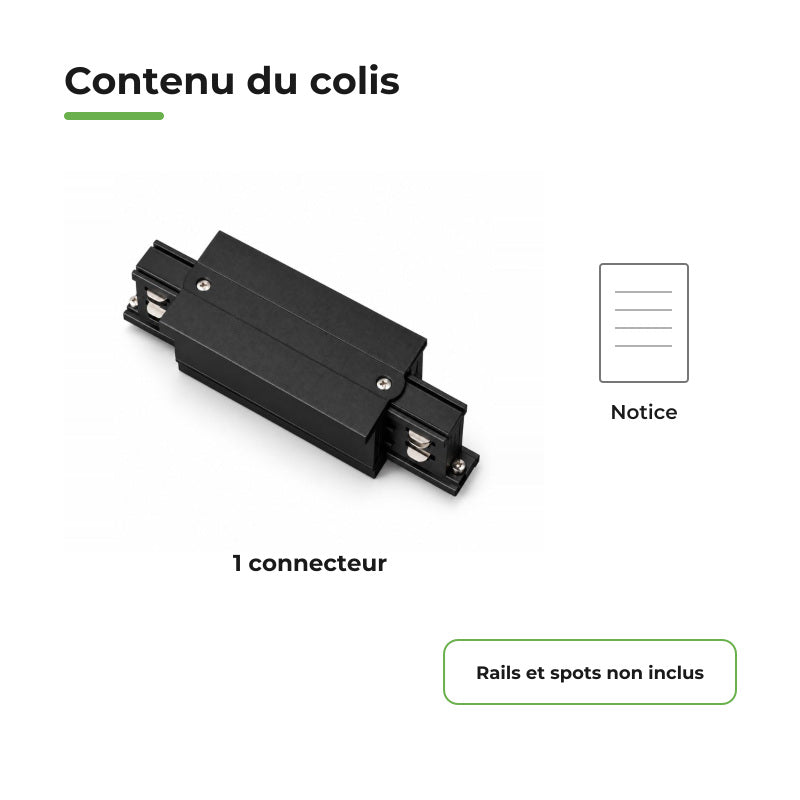 Connecteur Droit Rail Encastrable Triphasé Noir