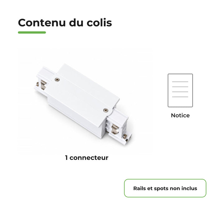Connecteur Droit Rail Encastrable Triphasé Blanc
