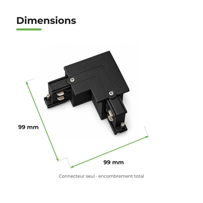Connecteur L Rail Encastrable Triphasé Angle 90° Noir