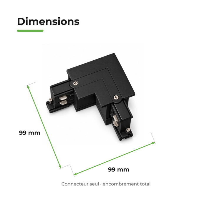 Connecteur L Rail Encastrable Triphasé Angle 90° Noir