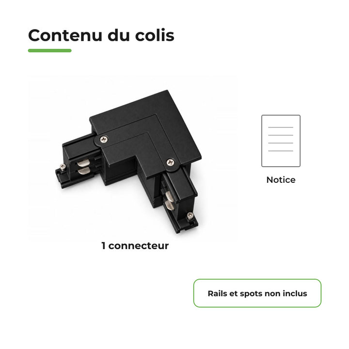 Connecteur L Rail Encastrable Triphasé Angle 90° Noir