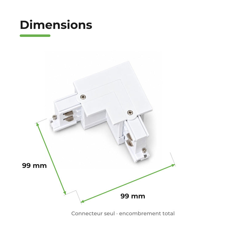 Connecteur L Rail Encastrable Triphasé Angle 90° Blanc