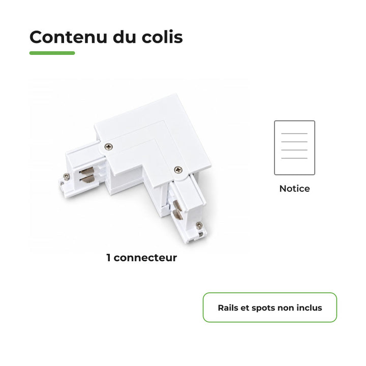 Connecteur L Rail Encastrable Triphasé Angle 90° Blanc