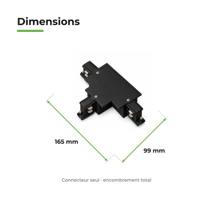 Connecteur T Rail Encastrable Triphasé Noir