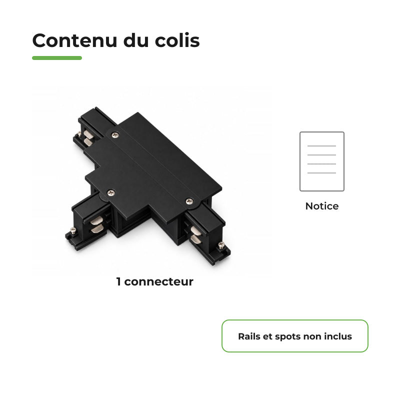Connecteur T Rail Encastrable Triphasé Noir