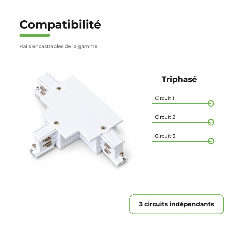 Connecteur T Rail Encastrable Triphasé Blanc