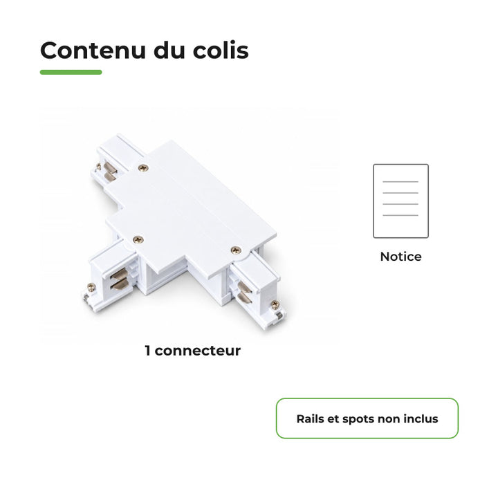Connecteur T Rail Encastrable Triphasé Blanc