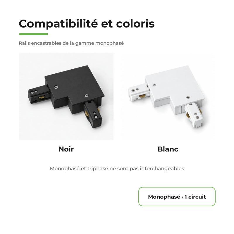 Connecteur L Rail Encastrable Monophasé Angle 90° Noir