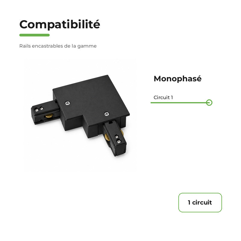 Connecteur L Rail Encastrable Monophasé Angle 90° Noir