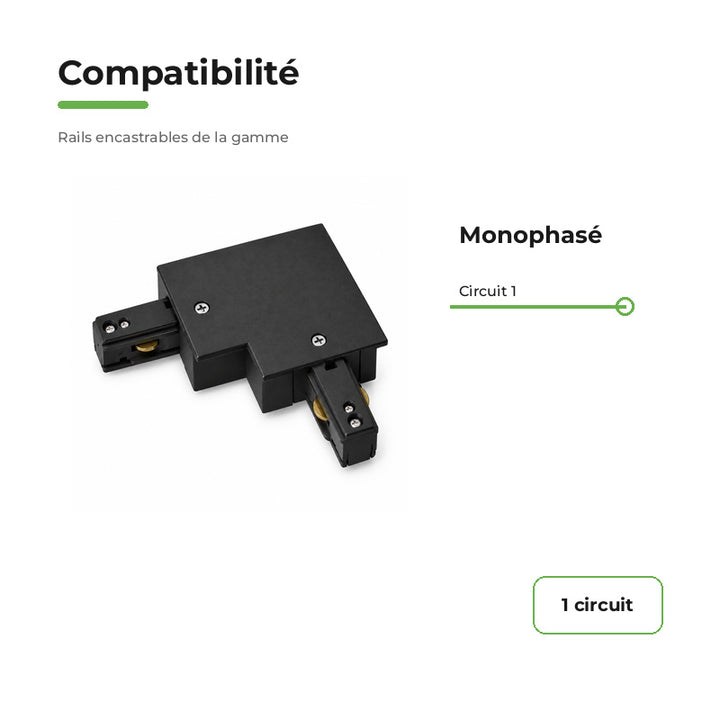 Connecteur L Rail Encastrable Monophasé Angle 90° Noir