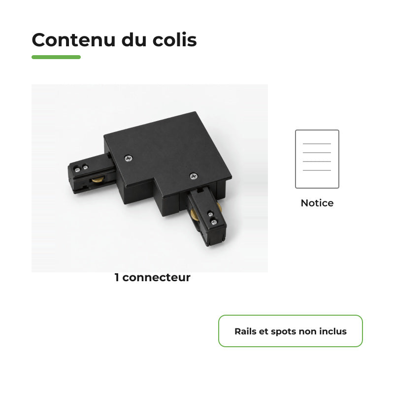 Connecteur L Rail Encastrable Monophasé Angle 90° Noir