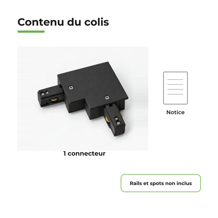 Connecteur L Rail Encastrable Monophasé Angle 90° Noir