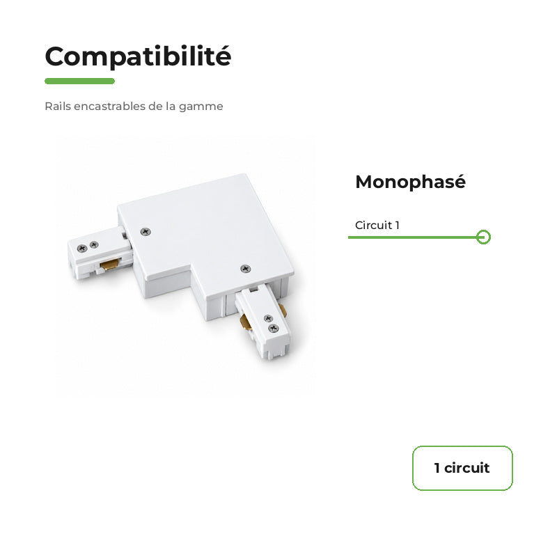 Connecteur L Rail Encastrable Monophasé Angle 90° Blanc