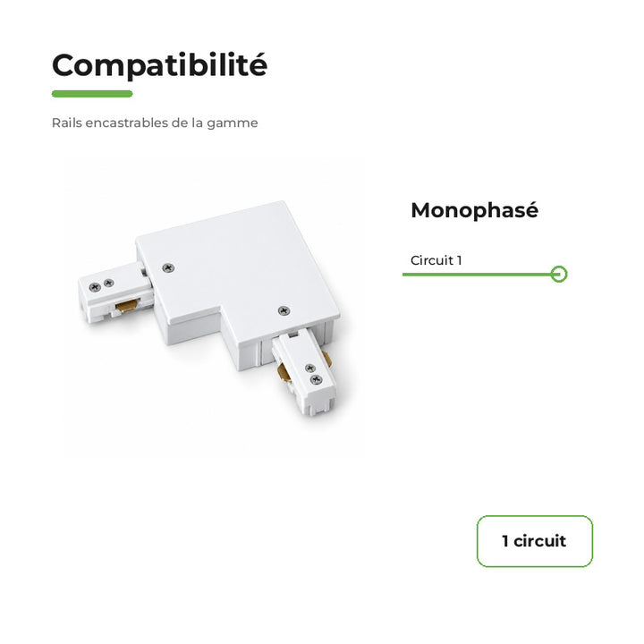 Connecteur L Rail Encastrable Monophasé Angle 90° Blanc