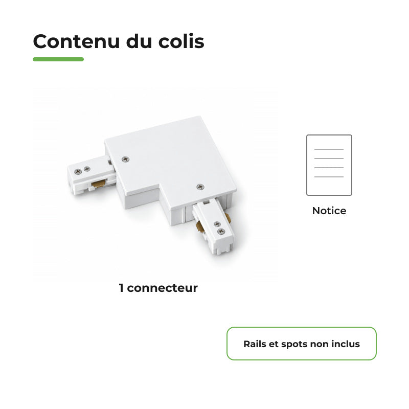 Connecteur L Rail Encastrable Monophasé Angle 90° Blanc