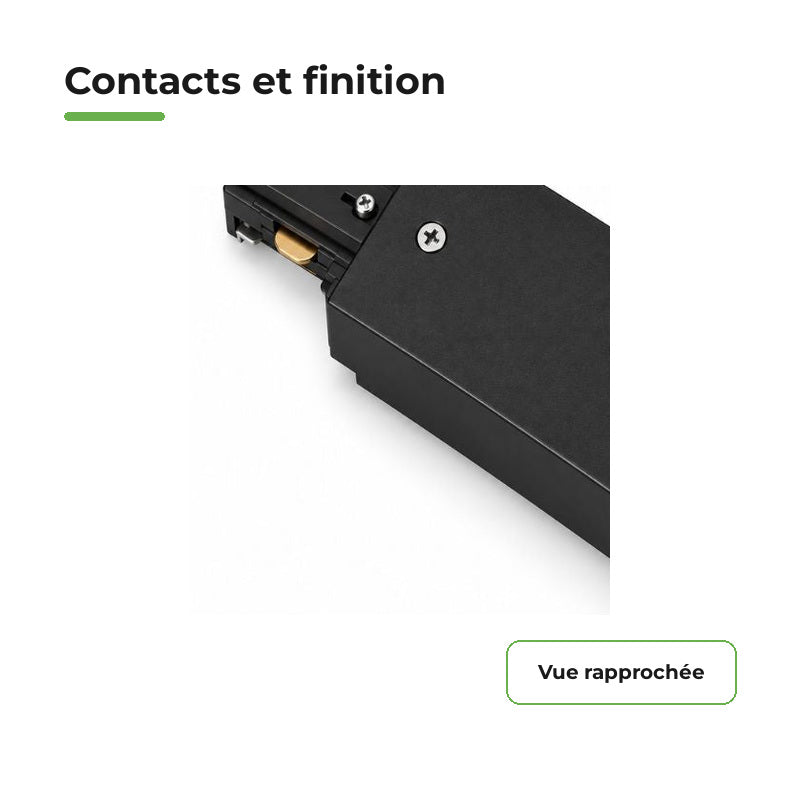 Connecteur Droit Rail Encastrable Monophasé Noir