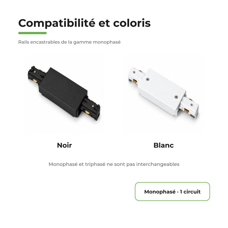 Connecteur Droit Rail Encastrable Monophasé Noir