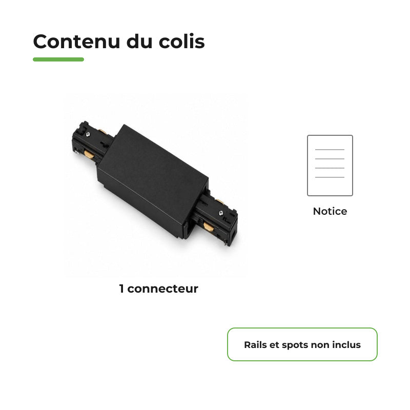 Connecteur Droit Rail Encastrable Monophasé Noir