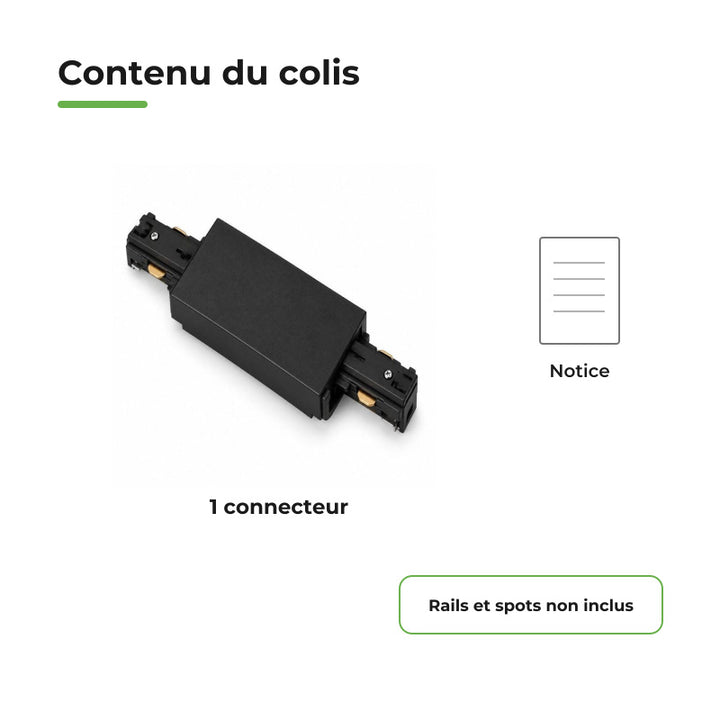 Connecteur Droit Rail Encastrable Monophasé Noir
