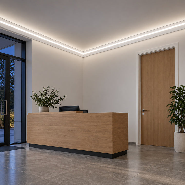 Profilé Aluminium 2M pour Plafond Corniche Blanc - Couvercle Blanc