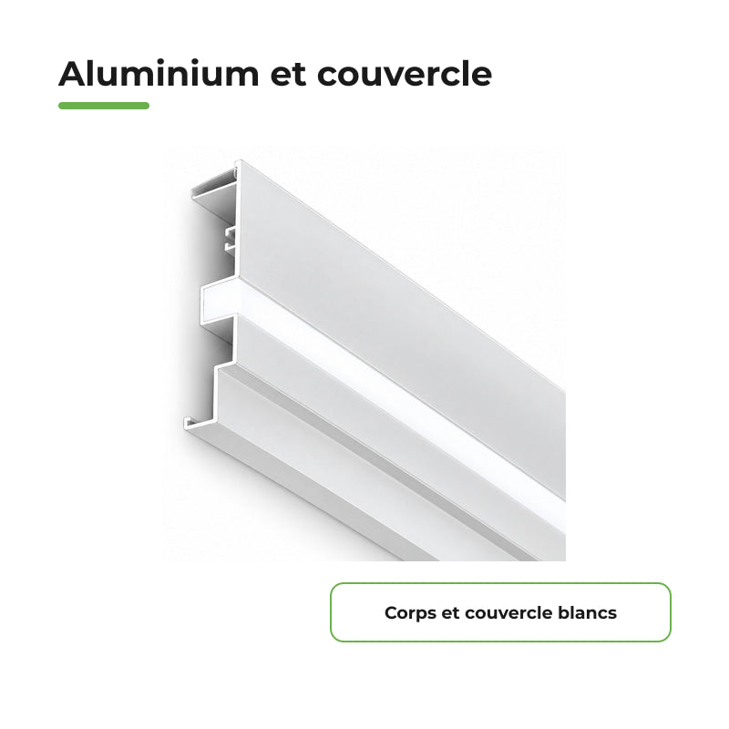 Profilé Aluminium 2M pour Plafond Corniche Blanc - Couvercle Blanc