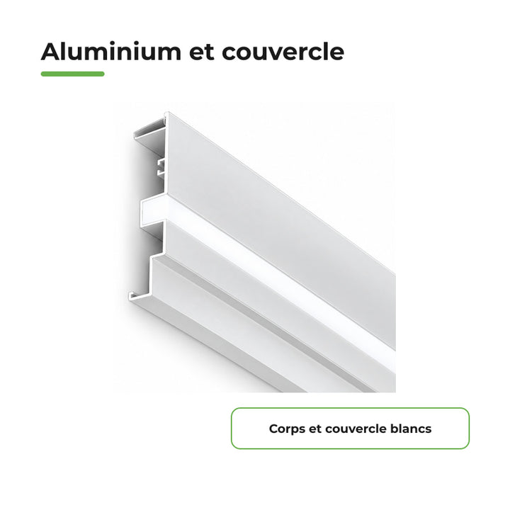 Profilé Aluminium 2M pour Plafond Corniche Blanc - Couvercle Blanc