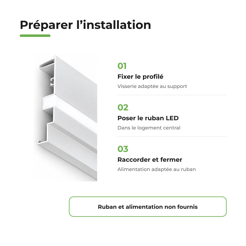 Profilé Aluminium 2M pour Plafond Corniche Blanc - Couvercle Blanc