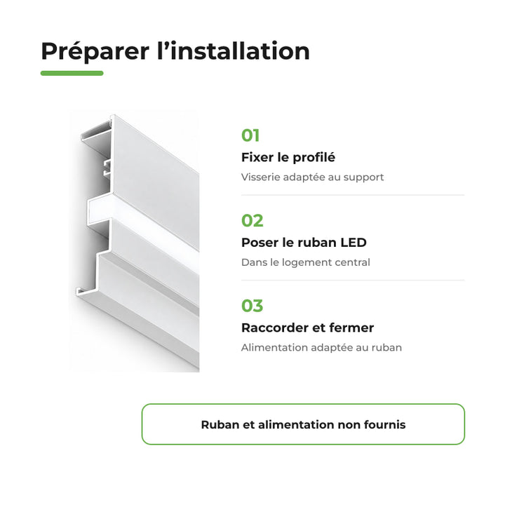 Profilé Aluminium 2M pour Plafond Corniche Blanc - Couvercle Blanc