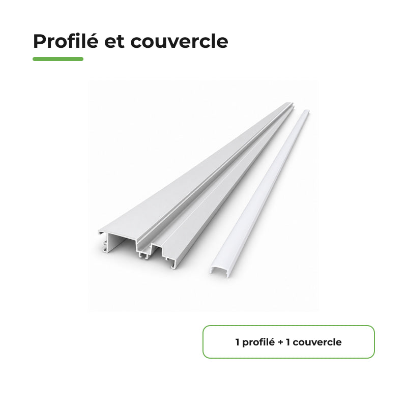 Profilé Aluminium 2M pour Plafond Corniche Blanc - Couvercle Blanc