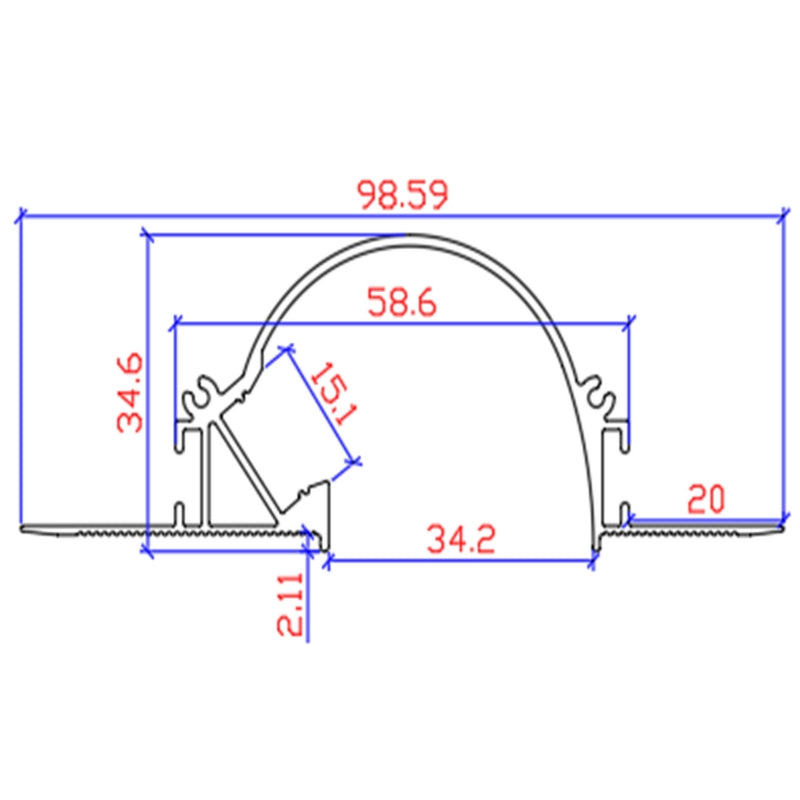 Profilé Aluminium Encastrable Arrondi 2M pour Faux Plafond Éclairage Indirect