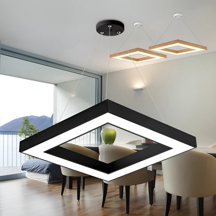 Suspension LED Carrée 45W Noir avec Télécommande